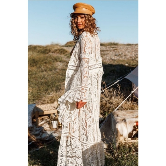 SOLD. Free People Rhiannon Lace Kimono Maxi Top Nwot - Picture 4 of 13